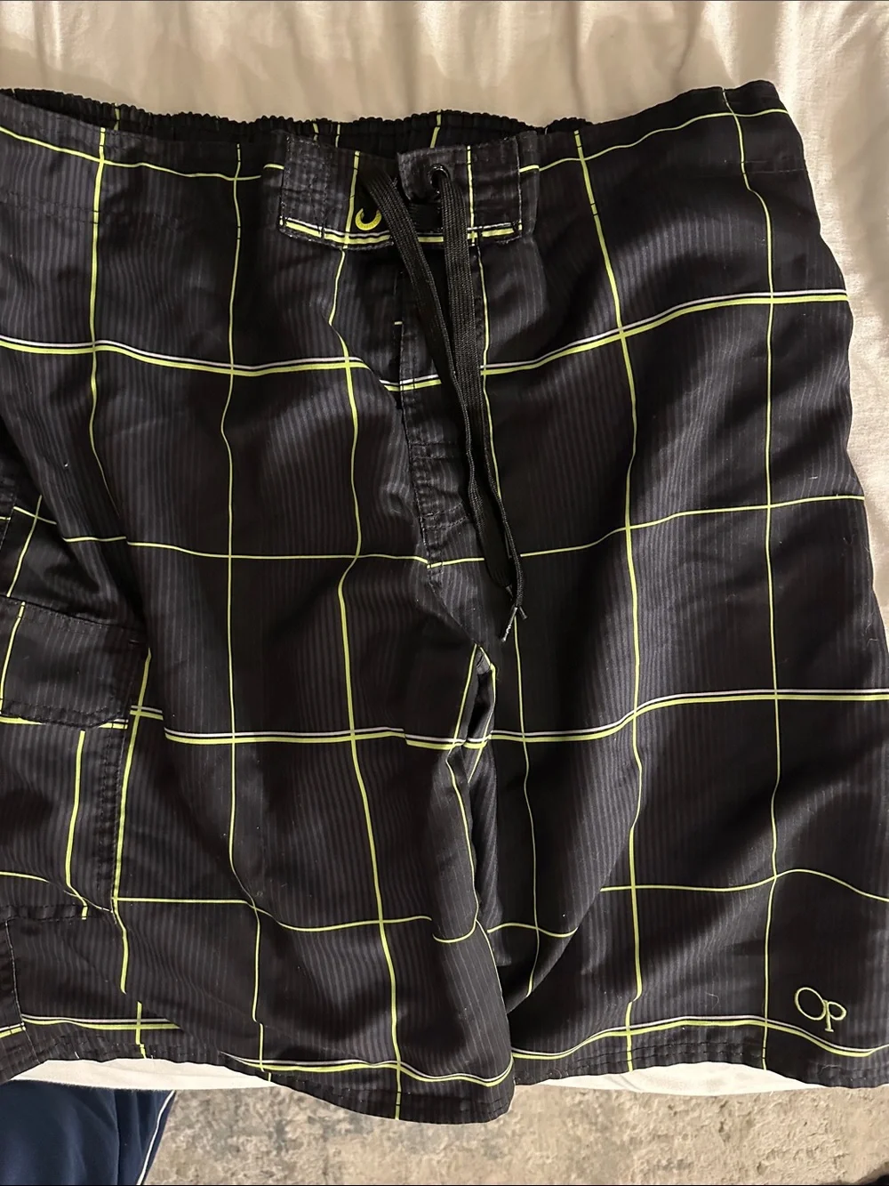 OP Black Swim Shorts with Neon Yellow Grid
